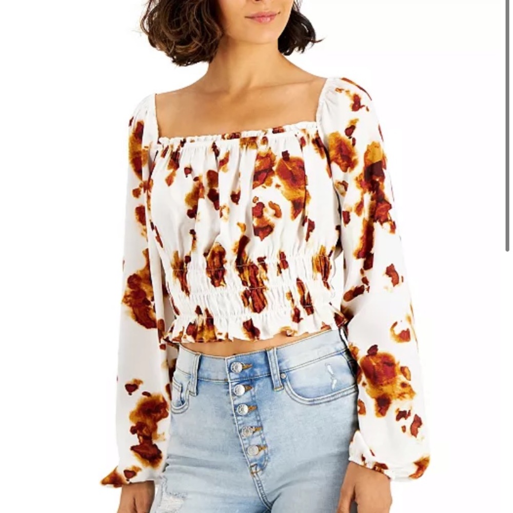 Bar III Smocked Tie-Dyed Top